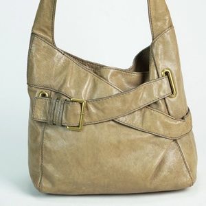 KOOBA TAUPE DISTRESSED LEATHER HOBO SHOULDER BAG